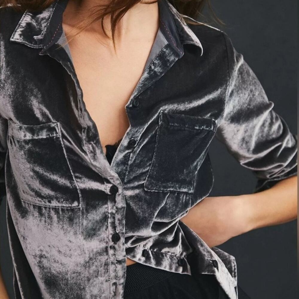 Anthropologie Pilcro The Hadley Relaxed Velvet Buttondown Shirt